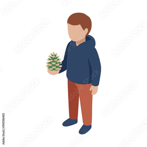 A man holds a plant in his hand standing indoors