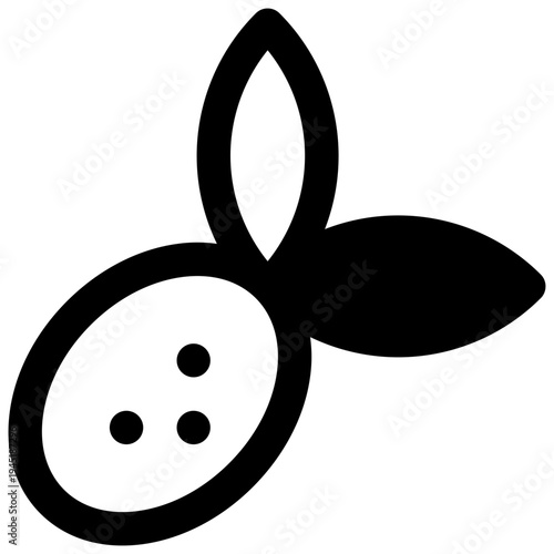 Kumquat. Outlined stroke vector icon with black-filled details.