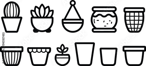 Set of 10 plant pot icons vector