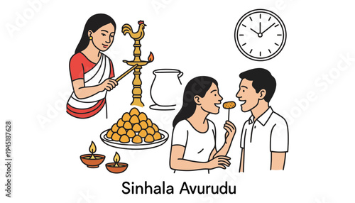 Sinhala Avurudu traditional celebration with family and food