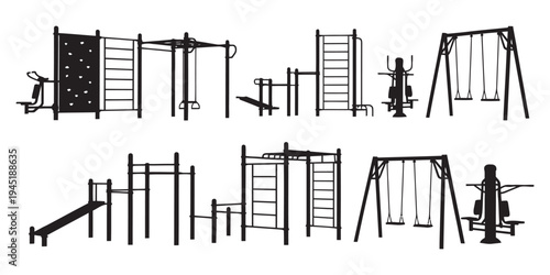 Outdoor fitness equipment set for park exercise and recreation flat icons