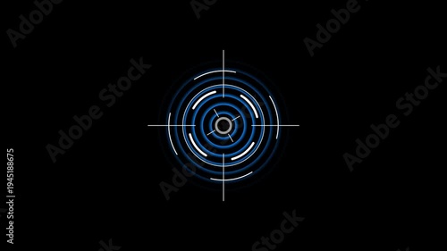 Digital interface depicting a sophisticated target scope, Digital target with arrow hitting bullseye in technology background . Cyber security or strategic planning in a virtual environment. 4k video