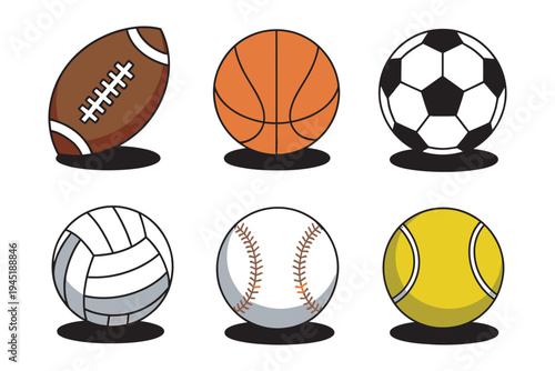 Collection of colorful sport ball vector illustrations, game and play objects