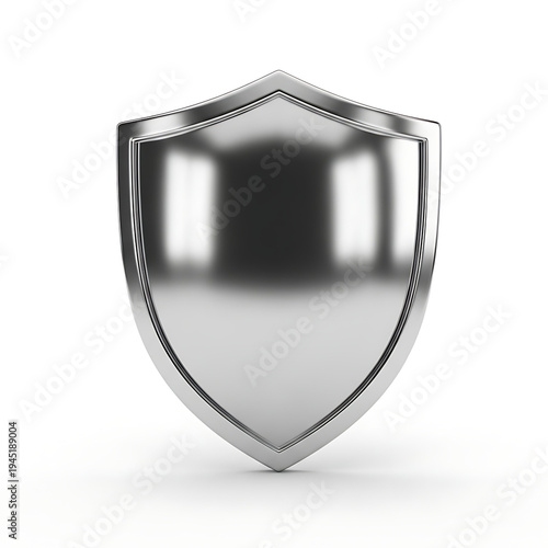 A shiny silver shield isolated on a white background.