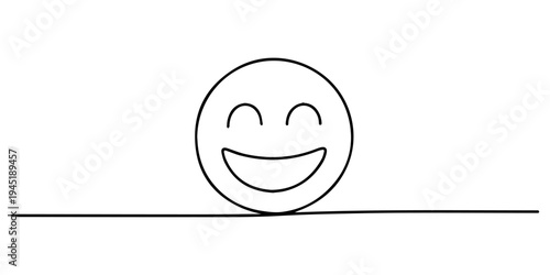 Simple line art illustration of a laughing face emoji on a white background. Vector illustration, Continuous line, smiley emoji, smile line art vector illustration with background editable stroke, pro