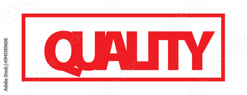Red quality stamp vector badge with bold typography product assurance label design