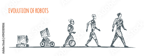 Evolution of Robots Sketch - robot to human progression