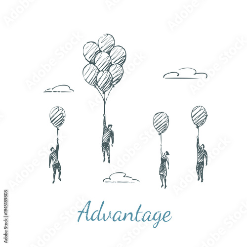 Advantage Sketch - business people flying with balloons