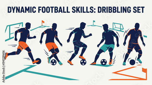DYNAMIC FOOTBALL PLAYER DRIBBLING SKILLS SET FOR SOCCER TRAINING SESSIONS