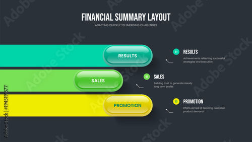 Marketing Innovation Three Step Diagram Frame Template. Financial Launch 3 Element Infographic Presentation Design. Consulting Growth Slideshow Layout Vector Illustration.