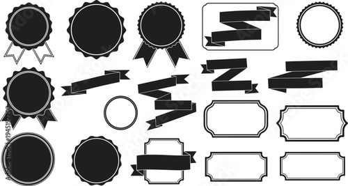 Collection of various black and white photo frame and label shapes