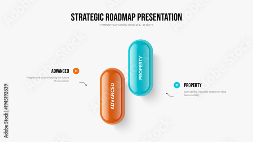 Market Insight Two Element Diagram Presentation Template. Visual Performance Slideshow Layout Vector Illustration. Company Campaign 2 Option Infographic Frame Design.