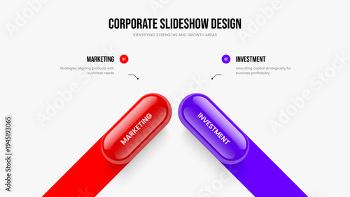 Product Performance Frame Template Vector Illustration. Service Proposal 2 Step Diagram Presentation Layout. Consulting Analysis Two Option Infographic Slide Design.