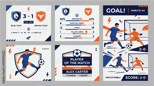Football Soccer Match Score Statistics And Player Profile Template Bundle