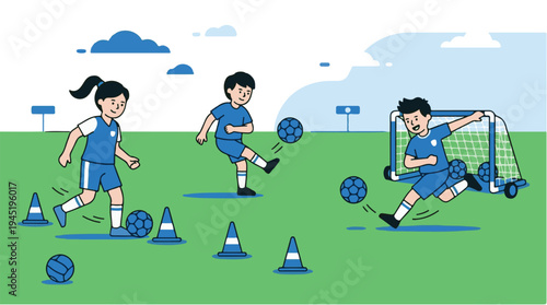Kids Soccer Training Session For World Cup 2026 Illustration