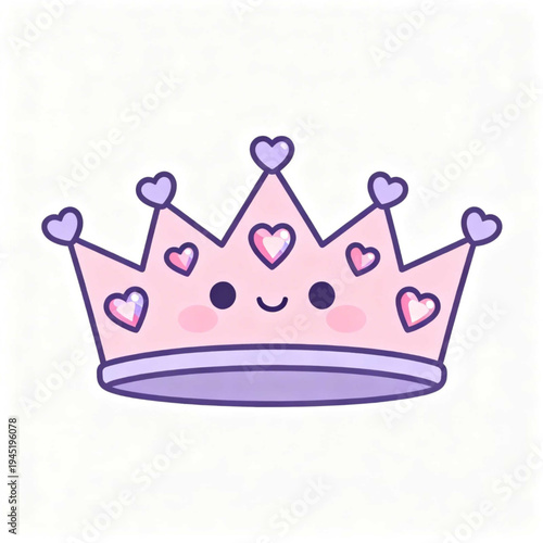 A cute cartoon crown with hearts and a smiling face