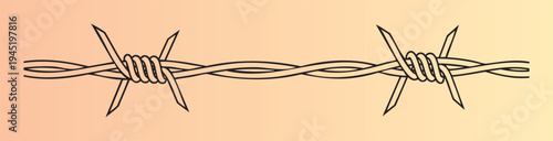 Detailed illustration of twisted barbed wire with sharp edges and coiled barbs isolated design