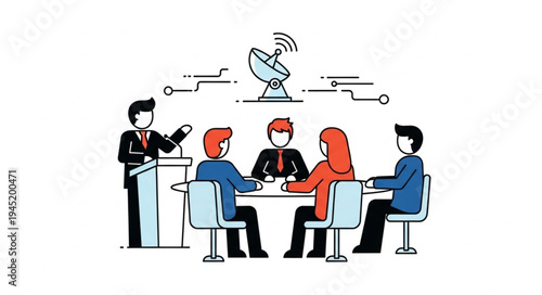 Business Meeting with Presentation and Satellite Communication.