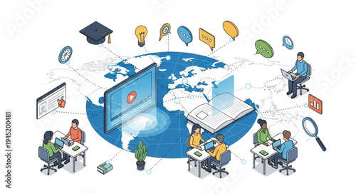 Global Online Education Network Connecting Students Worldwide Through Digital Learning Platforms.