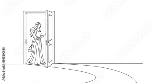 Woman Entering Doorway - A Symbol of Opportunity and New Beginnings.