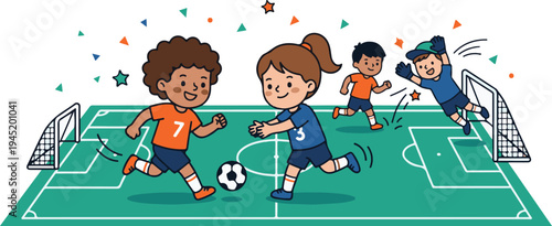 Kids Soccer Match On Field For World Cup 2026 Illustration