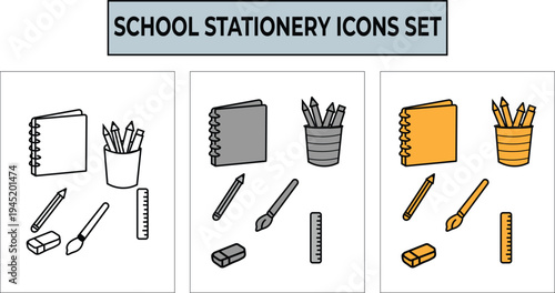 Set of 18 school stationery icons vector