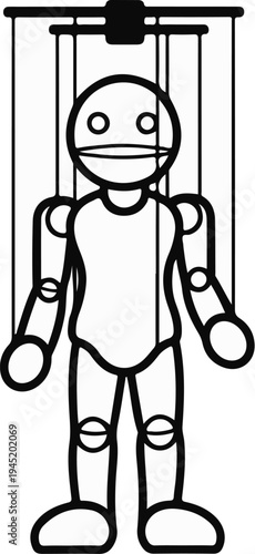 A simple black and white illustration of a marionette puppet