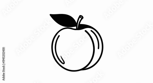 A simple, outlined illustration of an apple with a single leaf and stem