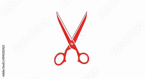 A simple red scissor icon with open blades and finger loops on a white background
