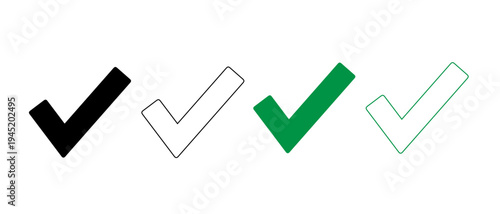 set of checkmarks, color outline, icon, isolate, on a white background