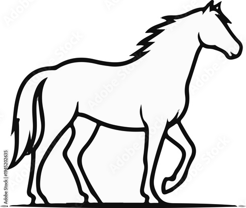 A simplified outline drawing of a horse in profile, standing on a horizontal line