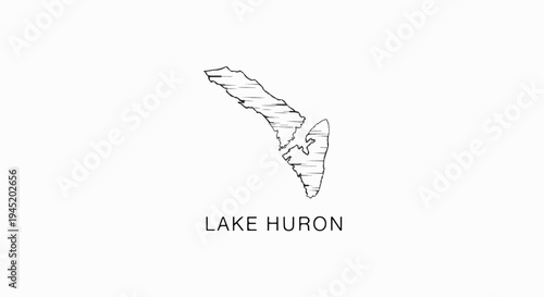 A stylized outline of a lake with textured horizontal lines and text below