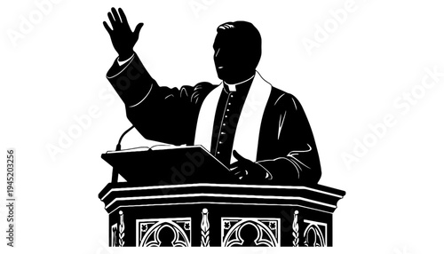 Pastor silhouette illustration giving a sermon from a pulpit