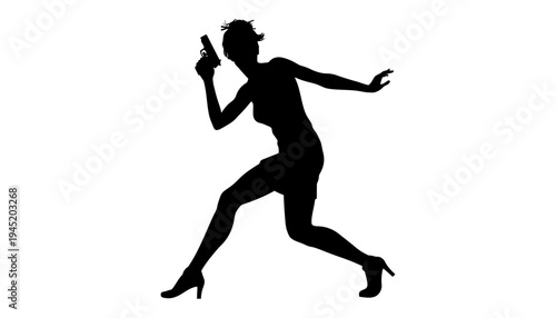 A woman running silhouette holding a phone in her hand