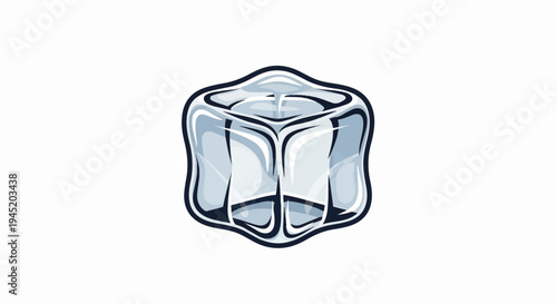 A stylized, translucent ice cube with a bold outline against white