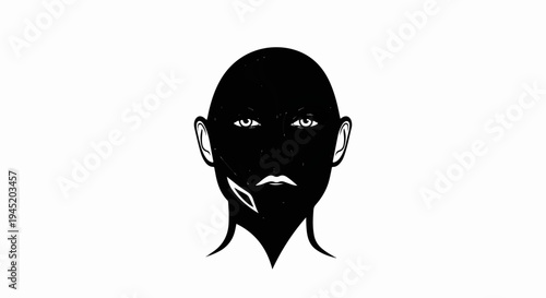 Black and white illustration of a bald person's head and shoulders