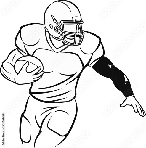 Athletic player in uniform with helmet and ball, in motion