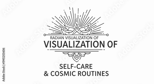 Abstract design with radiant lines above text about self-care and cosmic routines