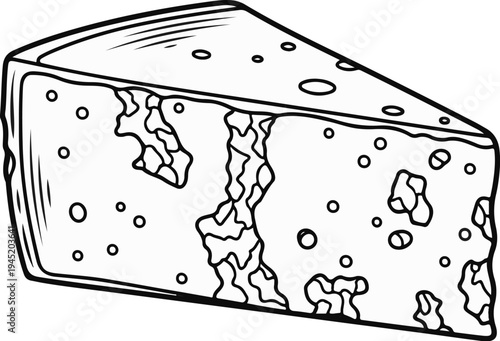 A wedge of cheese with holes, drawn in black and white