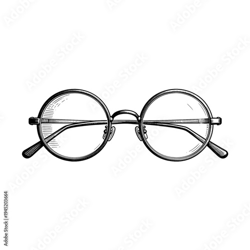Antique round spectacles reading glasses etching illustration for vintage vision concept
