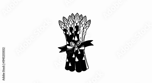 Bunch of asparagus tied with a dark ribbon and a bow