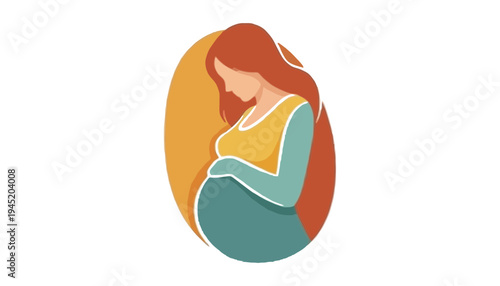Pregnant woman illustration with long red hair and colorful outfit
