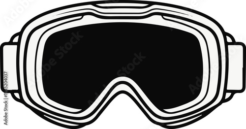 Black and white illustration of a pair of snow goggles