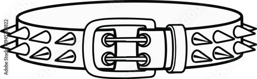 A spiked collar with a buckle and loop closure, depicted in black outline