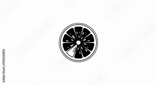 Black and white illustration of a stylized citrus fruit slice