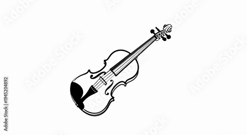 Black and white illustration of a violin on a white background