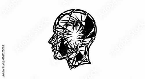 Abstract geometric profile of a human head in black and white