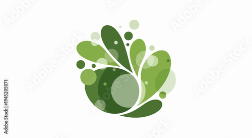 Abstract green organic shapes and circles in a dynamic arrangement