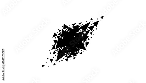 A black triangle illustration with a shattered effect on a white background