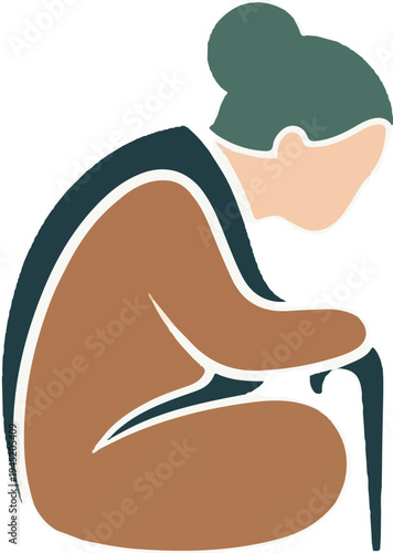 Abstract illustration of a seated elderly person with a walking stick
